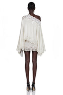 Krystèle White One Shoulder Top & Skirt Set with Lace Trim - Aura Muse