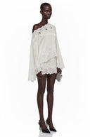 Krystèle White One Shoulder Top & Skirt Set with Lace Trim - Aura Muse