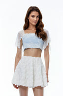 Laetitia Blue Semi-sheer Lace Trim Top - Aura Muse