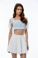 Laetitia Blue Semi-sheer Lace Trim Top - Aura Muse