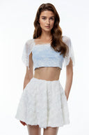Laetitia Blue Semi-sheer Lace Trim Top - Aura Muse