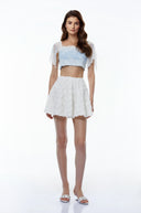 Laetitia Blue Semi-sheer Lace Trim Top - Aura Muse