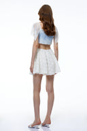 Laetitia Blue Semi-sheer Lace Trim Top - Aura Muse