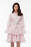 Larisa Blush Pink Puff Sleeve Tiered Lace Mini Dress - Aura Muse