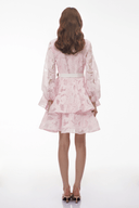 Larisa Blush Pink Puff Sleeve Tiered Lace Mini Dress - Aura Muse