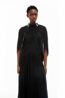 Laurel Black Cape Design Mesh Maxi Dress - Aura Muse