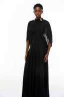 Laurel Black Cape Design Mesh Maxi Dress - Aura Muse