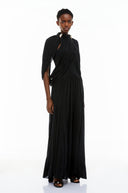 Laurel Black Cape Design Mesh Maxi Dress - Aura Muse
