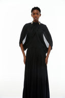 Laurel Black Cape Design Mesh Maxi Dress - Aura Muse
