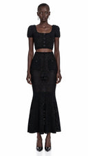 Laurel Black U-Neck Top & Fishtail Skirt Set - Aura Muse