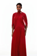 Laurel Red Cape Design Mesh Maxi Dress - Aura Muse