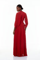 Laurel Red Cape Design Mesh Maxi Dress - Aura Muse