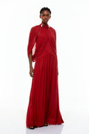 Laurel Red Cape Design Mesh Maxi Dress - Aura Muse