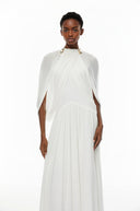 Laurel White Cape Design Mesh Maxi Dress - Aura Muse