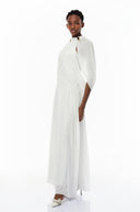 Laurel White Cape Design Mesh Maxi Dress - Aura Muse