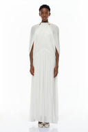Laurel White Cape Design Mesh Maxi Dress - Aura Muse