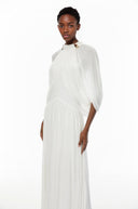 Laurel White Cape Design Mesh Maxi Dress - Aura Muse