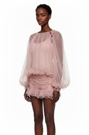 Laurette Pink Semi Sheer Bubble Tulle Shirt - Aura Muse