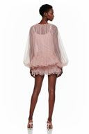 Laurette Pink Semi Sheer Bubble Tulle Shirt - Aura Muse