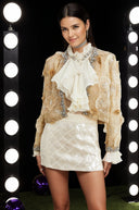 Lavinia semi - sheer flower beaded organza light luxury jacket - Aura Muse