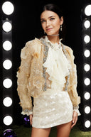 Lavinia semi - sheer flower beaded organza light luxury jacket - Aura Muse