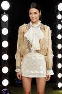 Lavinia semi - sheer flower beaded organza light luxury jacket - Aura Muse