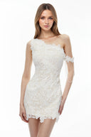 Lavinia White One Shoulder Floral Mini Dress - Aura Muse