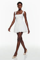 Léonie White Ruffled Lace Mini Dress - Aura Muse