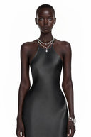 Léontine Black Backless Satin Maxi Dress - Aura Muse