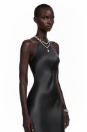 Léontine Black Backless Satin Maxi Dress - Aura Muse