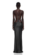 Léontine Black Backless Satin Maxi Dress - Aura Muse