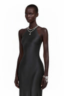 Léontine Black Backless Satin Maxi Dress - Aura Muse