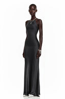 Léontine Black Backless Satin Maxi Dress - Aura Muse