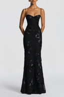 Léontine Black Floral Appliqué Corset Maxi Dress - Aura Muse