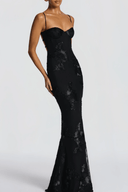 Léontine Black Floral Appliqué Corset Maxi Dress - Aura Muse