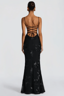 Léontine Black Floral Appliqué Corset Maxi Dress - Aura Muse