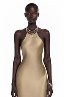 Léontine Gold Backless Satin Maxi Dress - Aura Muse