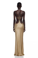 Léontine Gold Backless Satin Maxi Dress - Aura Muse