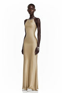 Léontine Gold Backless Satin Maxi Dress - Aura Muse
