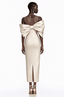 Ligia Cream Midi Dress with Asymmetrical Bow Detail - Aura Muse