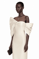 Ligia Cream Midi Dress with Asymmetrical Bow Detail - Aura Muse