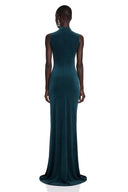 Lilyan Dark Green Asymmetrical Ruched Maxi Dress - Aura Muse