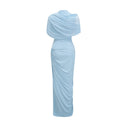 Liora Asymmetric Pleated Chiffon Maxi Dress in Baby Blue - Aura Muse