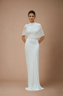 Liora White Asymmetrical Pleated Maxi Dress - Aura Muse