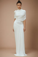 Liora White Asymmetrical Pleated Maxi Dress - Aura Muse