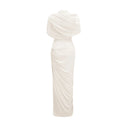 Liora White Asymmetrical Pleated Maxi Dress - Aura Muse
