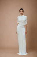 Liora White Asymmetrical Pleated Maxi Dress - Aura Muse