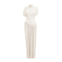 Liora White Asymmetrical Pleated Maxi Dress - Aura Muse