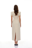 Lorette Neutral Floral Crystal Midi Dress - Aura Muse
