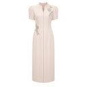 Lorette Neutral Floral Crystal Midi Dress - Aura Muse